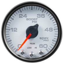 Autometer Spek - Pro Gauge Boost 2 1/16in 60psi Stepper Motor W/Peak & Warn White / Black Universal | P30412 - JDMuscleBoost GaugesatmP30412