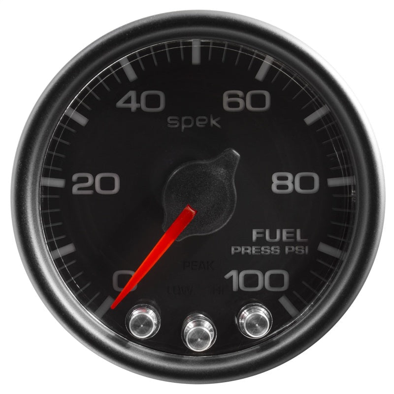 Autometer Spek - Pro Gauge Fuel Press 2 1/16in 100psi Stepper Motor W/Peak & Warn Black / Black Universal | P31432 - JDMuscleFuel Pressure Regulator GaugesatmP31432