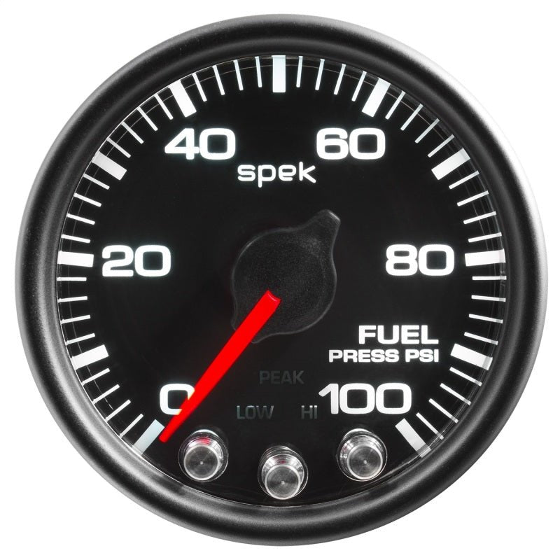 Autometer Spek - Pro Gauge Fuel Press 2 1/16in 100psi Stepper Motor W/Peak & Warn Black / Black Universal | P31432 - JDMuscleFuel Pressure Regulator GaugesatmP31432