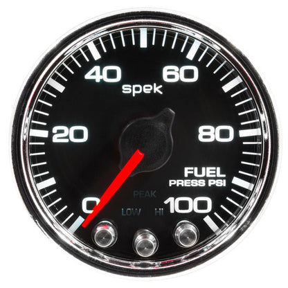Autometer Spek - Pro Gauge Fuel Press 2 1/16in 100psi Stepper Motor W/Peak & Warn Black / Chrm Universal | P31431 - JDMuscleFuel Pressure Regulator GaugesatmP31431