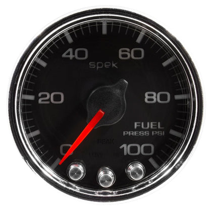Autometer Spek - Pro Gauge Fuel Press 2 1/16in 100psi Stepper Motor W/Peak & Warn Black / Chrm Universal | P31431 - JDMuscleFuel Pressure Regulator GaugesatmP31431