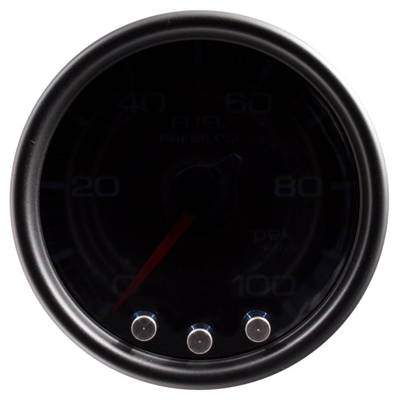 Autometer Spek - Pro Gauge Fuel Press 2 1/16in 100psi Stepper Motor W/Peak & Warn Black / Smoke / Black Universal | P31452 - JDMuscleFuel Pressure Regulator GaugesatmP31452