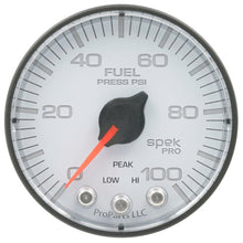 Autometer Spek - Pro Gauge Fuel Press 2 1/16in 100psi Stepper Motor W/Peak & Warn White / Black Universal | P314128 - JDMuscleFuel Pressure Regulator GaugesatmP314128