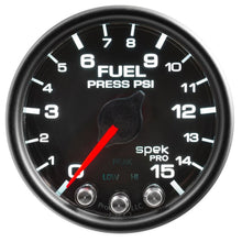 Autometer Spek - Pro Gauge Fuel Press 2 1/16in 15psi Stepper Motor W/Peak & Warn Black / Black Universal | P31532 - JDMuscleFuel Pressure Regulator GaugesatmP31532