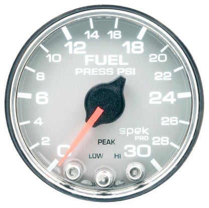 Autometer Spek - Pro Gauge Fuel Press 2 1/16in 30psi Stepper Motor W/Peak & Warn Silver/Chrome Universal | P31621 - JDMuscleFuel Pressure Regulator GaugesatmP31621