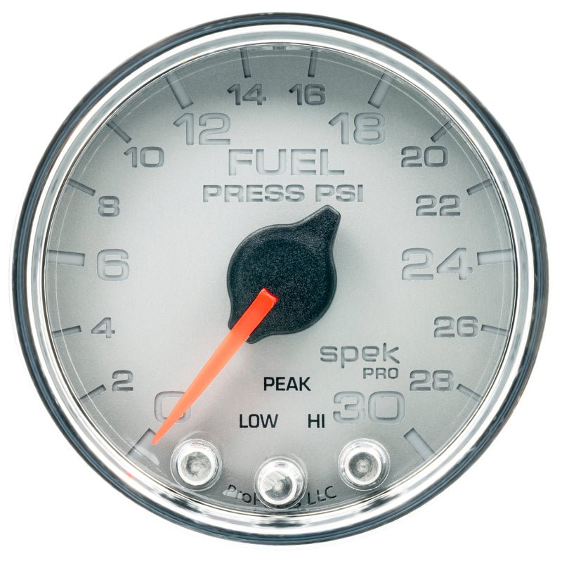 Autometer Spek - Pro Gauge Fuel Press 2 1/16in 30psi Stepper Motor W/Peak & Warn Silver/Chrome Universal | P31621 - JDMuscleFuel Pressure Regulator GaugesatmP31621