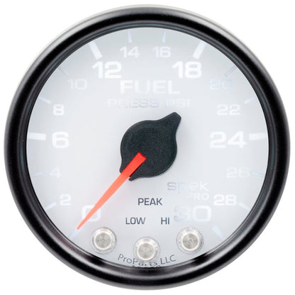 Autometer Spek - Pro Gauge Fuel Press 2 1/16in 30psi Stepper Motor W/Peak & Warn White/ Black Universal | P31612 - JDMuscleFuel Pressure Regulator GaugesatmP31612