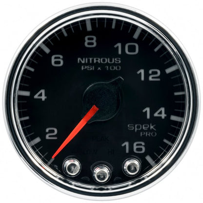 Autometer Spek - Pro Gauge Nitrous Press 2 1/16in 1600psi Stepper Motor W/Peak & Warn Black / Chrome Universal | P32031 - JDMusclePressure GaugesatmP32031