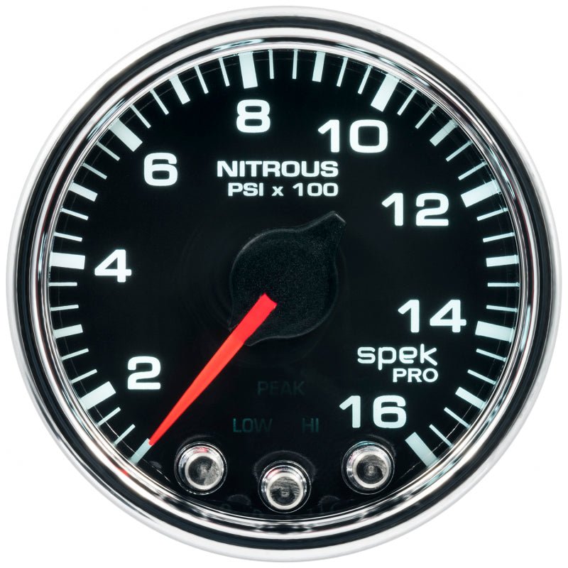Autometer Spek - Pro Gauge Nitrous Press 2 1/16in 1600psi Stepper Motor W/Peak & Warn Black / Chrome Universal | P32031 - JDMusclePressure GaugesatmP32031