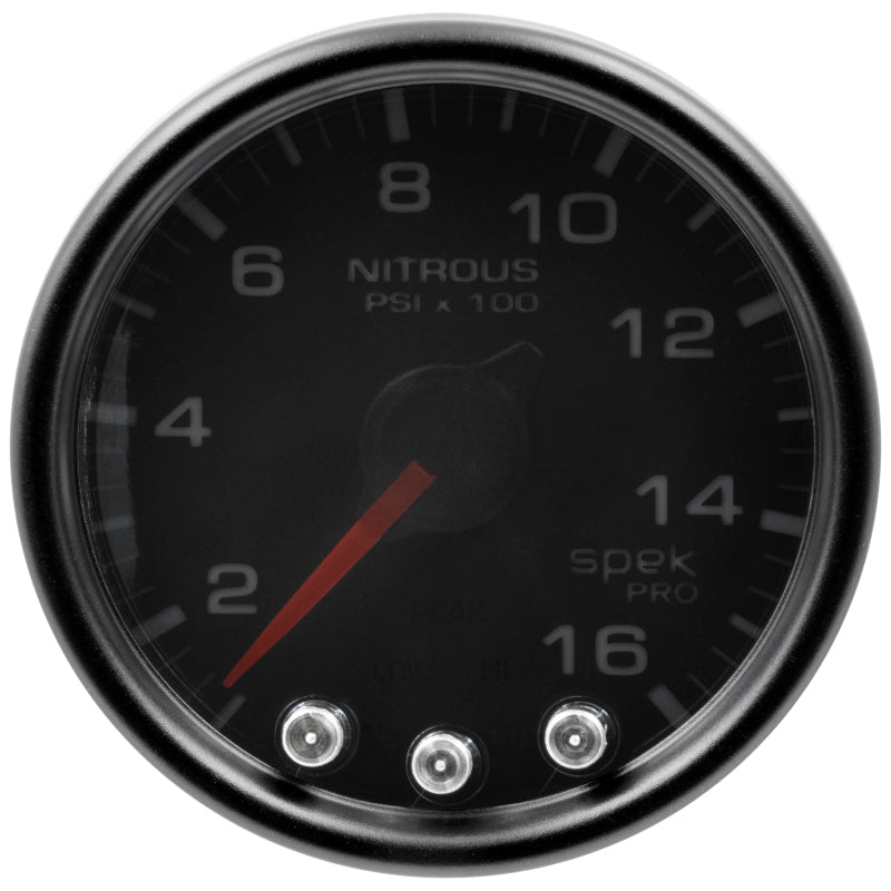 Autometer Spek - Pro Gauge Nitrous Press 2 1/16in 1600psi Stepper Motor W/Peak & Warn Black/Smoked/Black Universal | P32052 - JDMusclePressure GaugesatmP32052