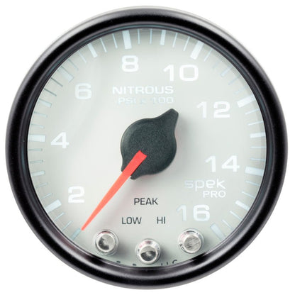 Autometer Spek - Pro Gauge Nitrous Press 2 1/16in 1600psi Stepper Motor W/Peak & Warn White /Black Universal | P32012 - JDMusclePressure GaugesatmP32012