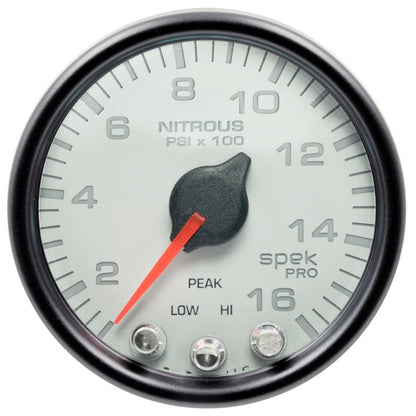 Autometer Spek - Pro Gauge Nitrous Press 2 1/16in 1600psi Stepper Motor W/Peak & Warn White /Black Universal | P32012 - JDMusclePressure GaugesatmP32012