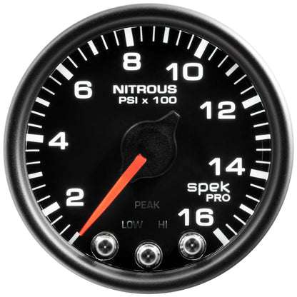 Autometer Spek - Pro Gauge Nitrous Press 2 1/16in 1600psi Stepper Motor W/Peak & Warn White/ Black Universal | P32032 - JDMusclePressure GaugesatmP32032