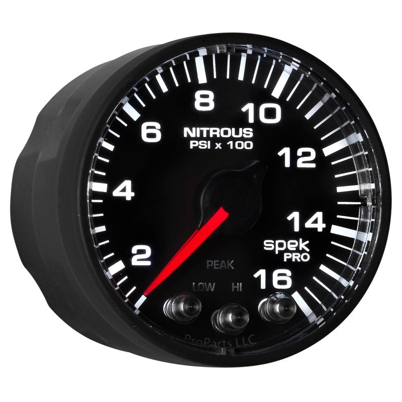 Autometer Spek - Pro Gauge Nitrous Press 2 1/16in 1600psi Stepper Motor W/Peak & Warn White/ Black Universal | P320328 - JDMusclePressure GaugesatmP320328