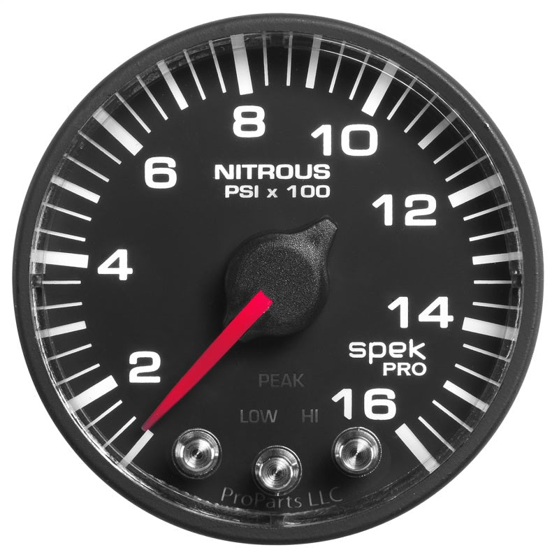Autometer Spek - Pro Gauge Nitrous Press 2 1/16in 1600psi Stepper Motor W/Peak & Warn White/ Black Universal | P320328 - JDMusclePressure GaugesatmP320328