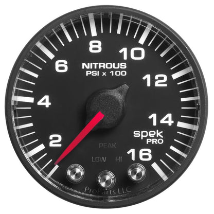Autometer Spek - Pro Gauge Nitrous Press 2 1/16in 1600psi Stepper Motor W/Peak & Warn White/ Black Universal | P320328 - JDMusclePressure GaugesatmP320328