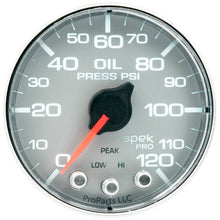 Autometer Spek - Pro Gauge Oil Press 2 1/16in 120psi Stepper Motor W/Peak & Warn Silver / Chrome Universal | P325218 - JDMusclePressure GaugesatmP325218