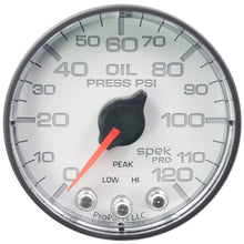 Autometer Spek - Pro Gauge Oil Press 2 1/16in 120psi Stepper Motor W/Peak & Warn White / Black Universal | P325128 - JDMusclePressure GaugesatmP325128