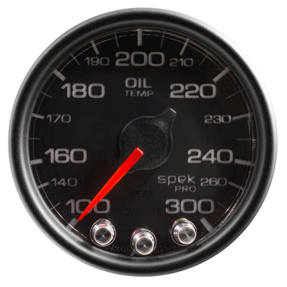 Autometer Spek - Pro Gauge Oil Temperature 2 1/16in 300f Stepper Motor W/Peak & Warn Black / Black Universal | P32232 - JDMusclePressure GaugesatmP32232