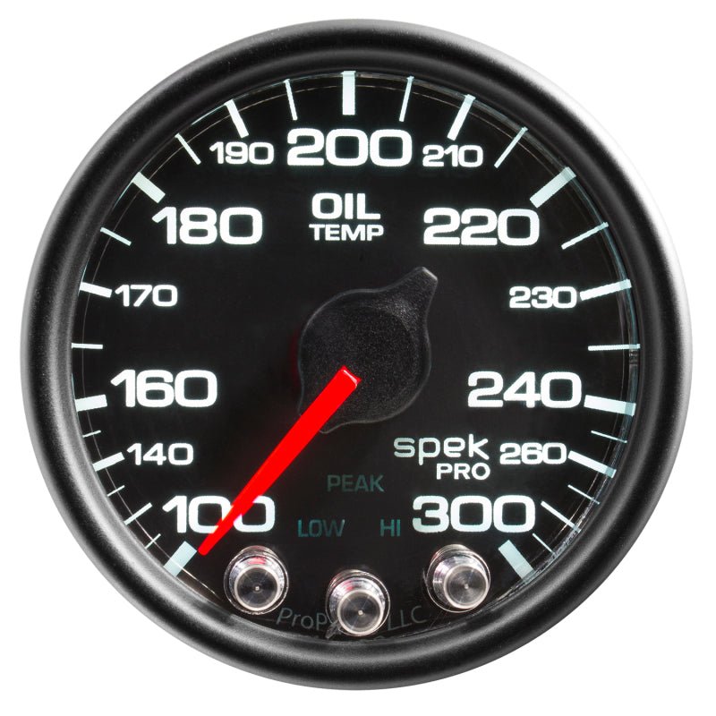Autometer Spek - Pro Gauge Oil Temperature 2 1/16in 300f Stepper Motor W/Peak & Warn Black / Black Universal | P32232 - JDMusclePressure GaugesatmP32232