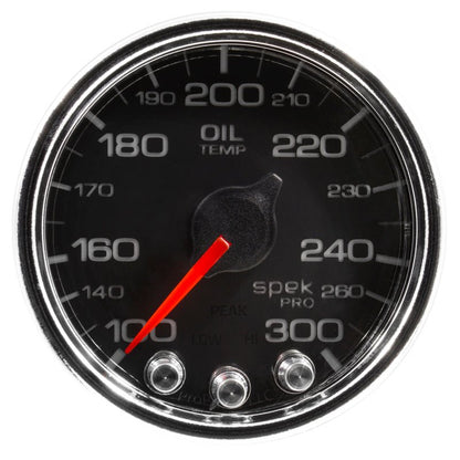 Autometer Spek - Pro Gauge Oil Temperature 2 1/16in 300f Stepper Motor W/Peak & Warn Black / Chrome Universal | P32231 - JDMuscleTemperature GaugesatmP32231
