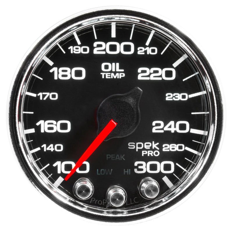 Autometer Spek - Pro Gauge Oil Temperature 2 1/16in 300f Stepper Motor W/Peak & Warn Black / Chrome Universal | P32231 - JDMuscleTemperature GaugesatmP32231
