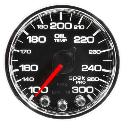 Autometer Spek - Pro Gauge Oil Temperature 2 1/16in 300f Stepper Motor W/Peak & Warn Black / Chrome Universal | P32231 - JDMuscleTemperature GaugesatmP32231