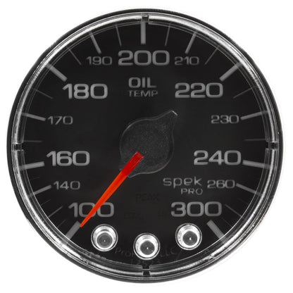 Autometer Spek - Pro Gauge Oil Temperature 2 1/16in 300f Stepper Motor W/Peak & Warn Black / Chrome Universal | P322318 - JDMuscleTemperature GaugesatmP322318