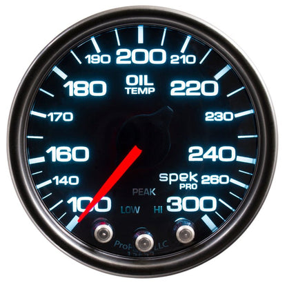 Autometer Spek - Pro Gauge Oil Temperature 2 1/16in 300f Stepper Motor W/Peak & Warn Black / Smoke/ Black Universal | P32252 - JDMuscleTemperature GaugesatmP32252