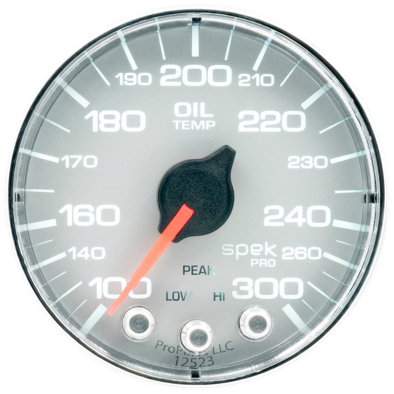 Autometer Spek - Pro Gauge Oil Temperature 2 1/16in 300f Stepper Motor W/Peak & Warn Silver / Chrome Universal | P322218 - JDMuscleTemperature GaugesatmP322218