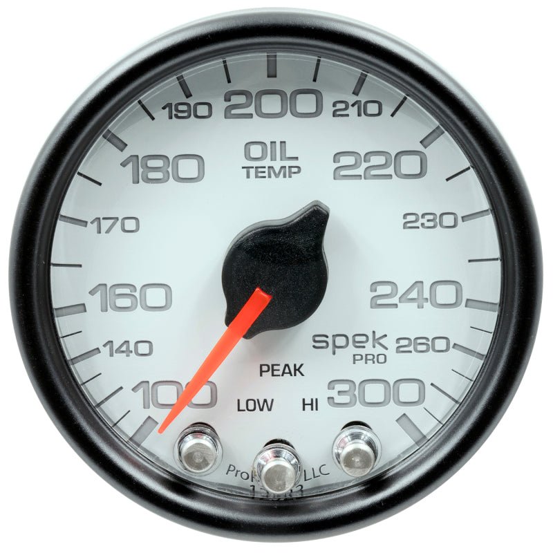 Autometer Spek - Pro Gauge Oil Temperature 2 1/16in 300f Stepper Motor W/Peak & Warn White / Black Universal | P32212 - JDMuscleTemperature GaugesatmP32212