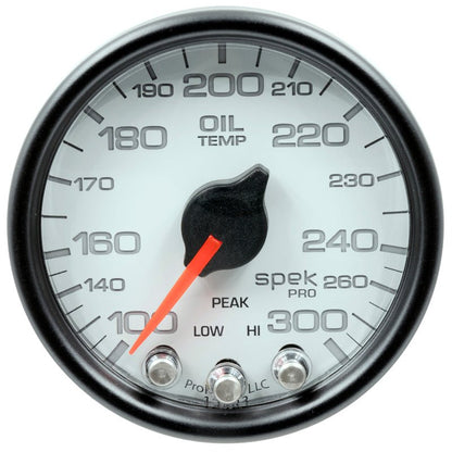 Autometer Spek - Pro Gauge Oil Temperature 2 1/16in 300f Stepper Motor W/Peak & Warn White / Black Universal | P32212 - JDMuscleTemperature GaugesatmP32212