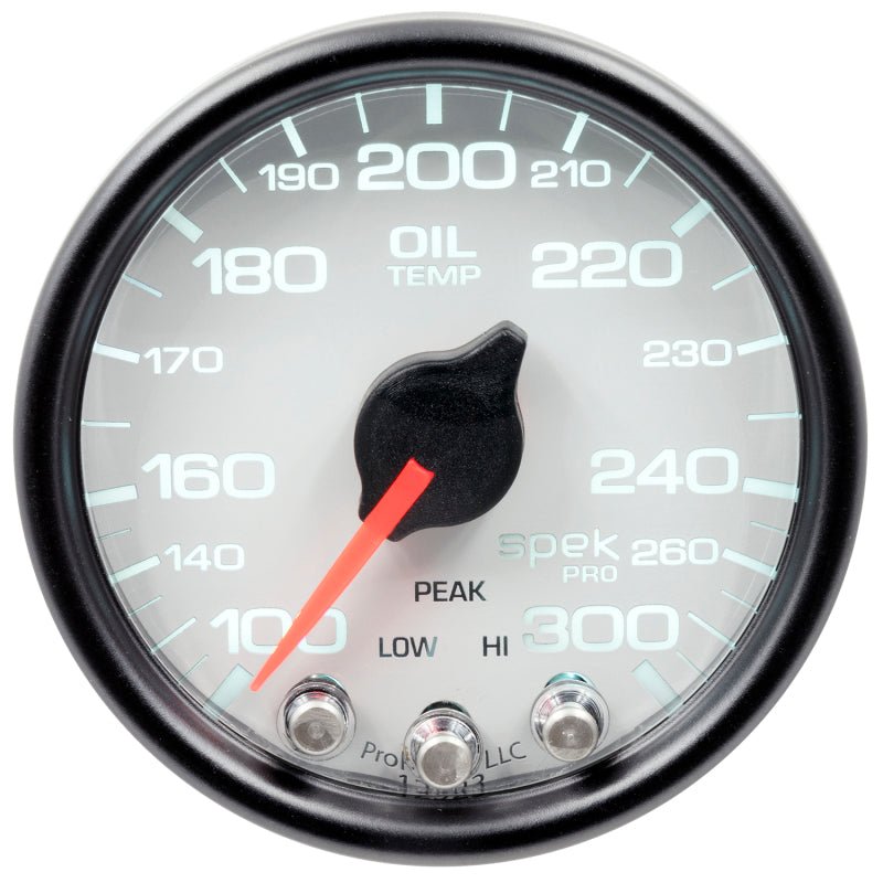 Autometer Spek - Pro Gauge Oil Temperature 2 1/16in 300f Stepper Motor W/Peak & Warn White / Black Universal | P32212 - JDMuscleTemperature GaugesatmP32212