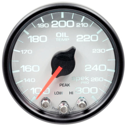 Autometer Spek - Pro Gauge Oil Temperature 2 1/16in 300f Stepper Motor W/Peak & Warn White / Black Universal | P32212 - JDMuscleTemperature GaugesatmP32212
