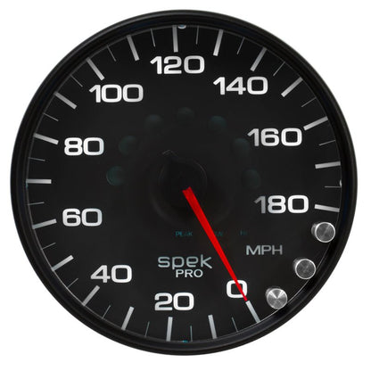 Autometer Spek - Pro Gauge Speedometer 5in 180 Mph Electric Programmable Black/Black Universal | P23032 - JDMuscleMulti GaugesatmP23032