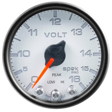 Autometer Spek - Pro Gauge Voltmeter 2 1/16in 16V Stepper Motor W/Peak & Warn White / Black Universal | P34412 - JDMuscleVolt GaugesatmP34412
