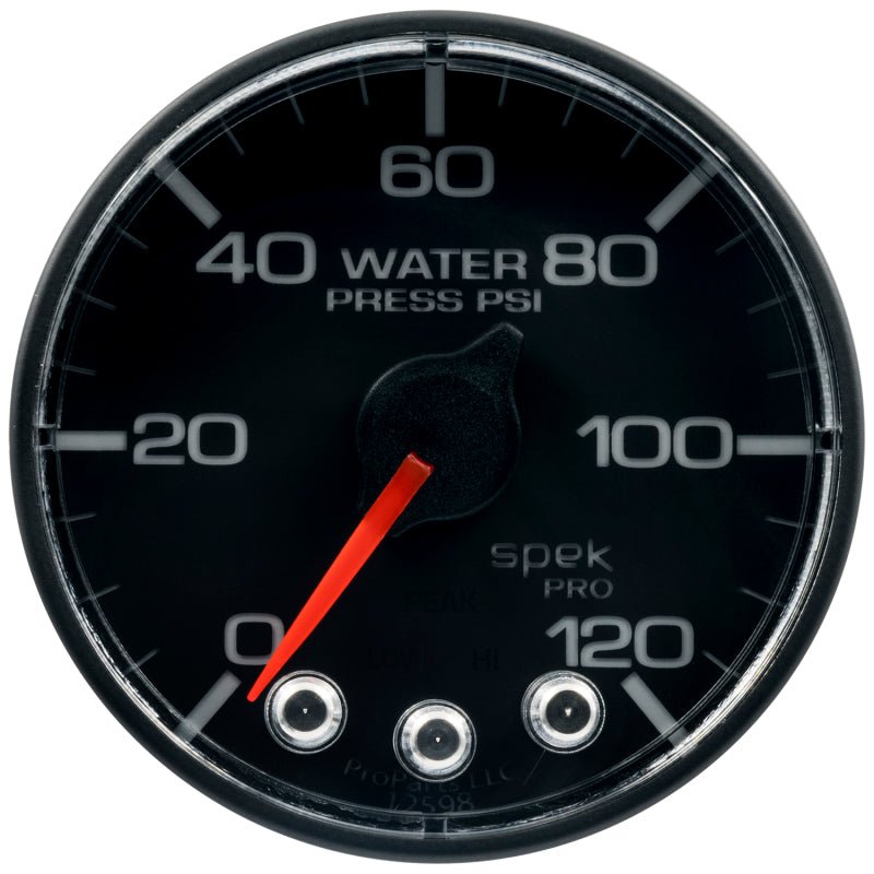 Autometer Spek - Pro Gauge Water Pressure 2 1/16in 120psi Stepper Motor W/Peak & Warn Black / Black Universal | P345324 - JDMusclePressure GaugesatmP345324