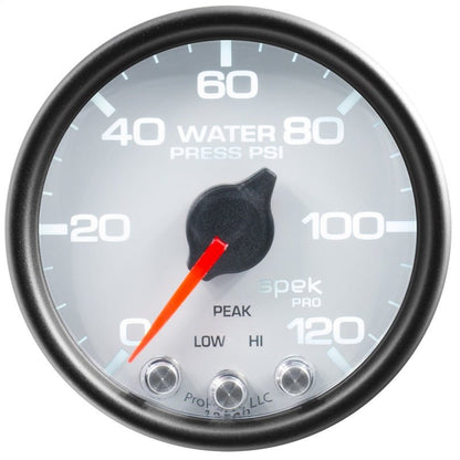 Autometer Spek - Pro Gauge Water Pressure 2 1/16in 120psi Stepper Motor W/Peak & Warn White / Black Universal | P34512 - JDMusclePressure GaugesatmP34512