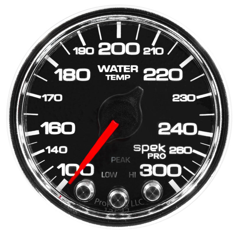 Autometer Spek - Pro Gauge Water Temp 2 1/16in 300f Stepper Motor W/Peak & Warn Black / Chrm Universal | P34631 - JDMuscleTemperature GaugesatmP34631