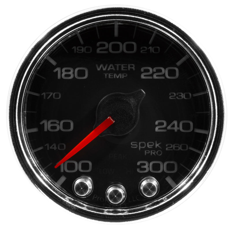 Autometer Spek - Pro Gauge Water Temp 2 1/16in 300f Stepper Motor W/Peak & Warn Black / Chrm Universal | P34631 - JDMuscleTemperature GaugesatmP34631