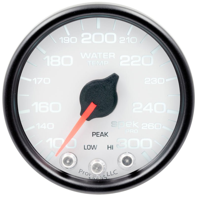 Autometer Spek - Pro Gauge Water Temperature 2 1/16in 300f Stepper Motor W/Peak & Warn White / Black | P34612 - JDMuscleTemperature GaugesatmP34612
