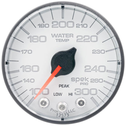 Autometer Spek - Pro Gauge Water Temperature 2 1/16in 300f Stepper Motor W/Peak & Warn White / Black Universal | P346128 - JDMuscleTemperature GaugesatmP346128