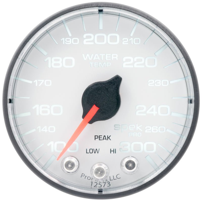 Autometer Spek - Pro Gauge Water Temperature 2 1/16in 300f Stepper Motor W/Peak & Warn White / Black Universal | P346128 - JDMuscleTemperature GaugesatmP346128