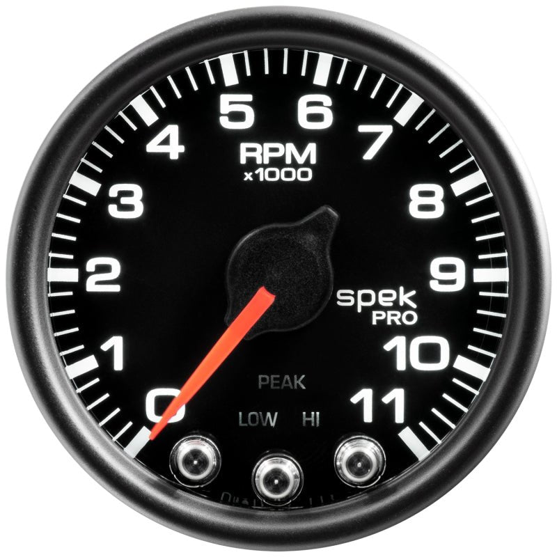 Autometer Spek - Pro Tachometer Gauge 2 1/16in 11K Rpm W/ Shift Light & Peak Mem Black / Black Universal | P33632 - JDMuscleTachometersatmP33632
