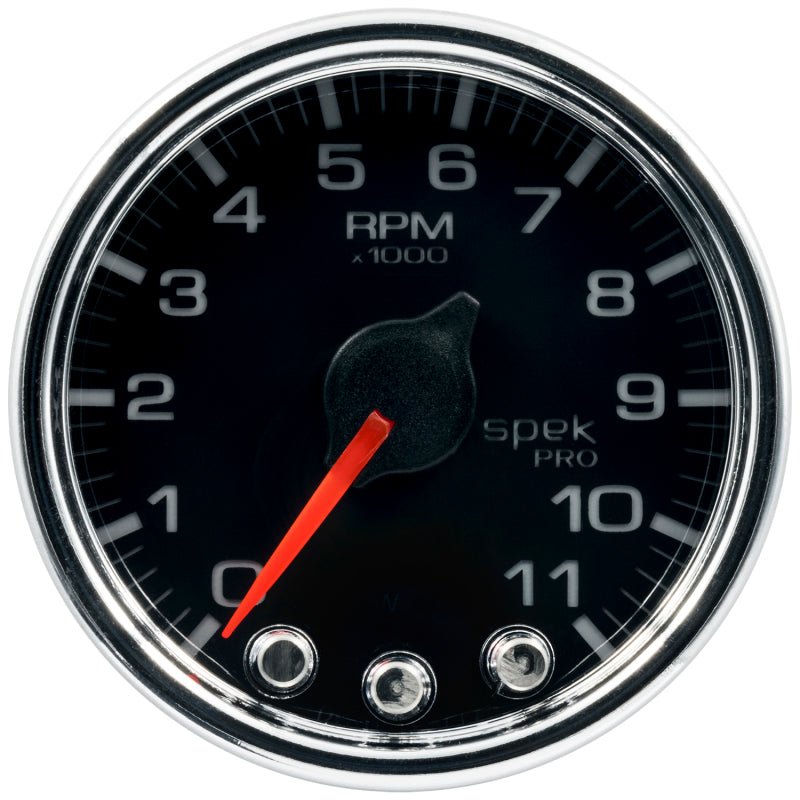 Autometer Spek - Pro Tachometer Gauge 2 1/16in 11K Rpm W/ Shift Light & Peak Mem Black / Chrome Universal | P33631 - JDMuscleTachometersatmP33631