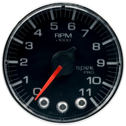 Autometer Spek - Pro Tachometer Gauge 2 1/16in 11K Rpm W/ Shift Light & Peak Mem Black / Chrome Universal | P336318 - JDMuscleTachometersatmP336318