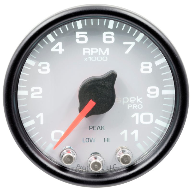 Autometer Spek - Pro Tachometer Gauge 2 1/16in 11K Rpm W/ Shift Light & Peak Mem White / Black Universal | P33612 - JDMuscleTachometersatmP33612