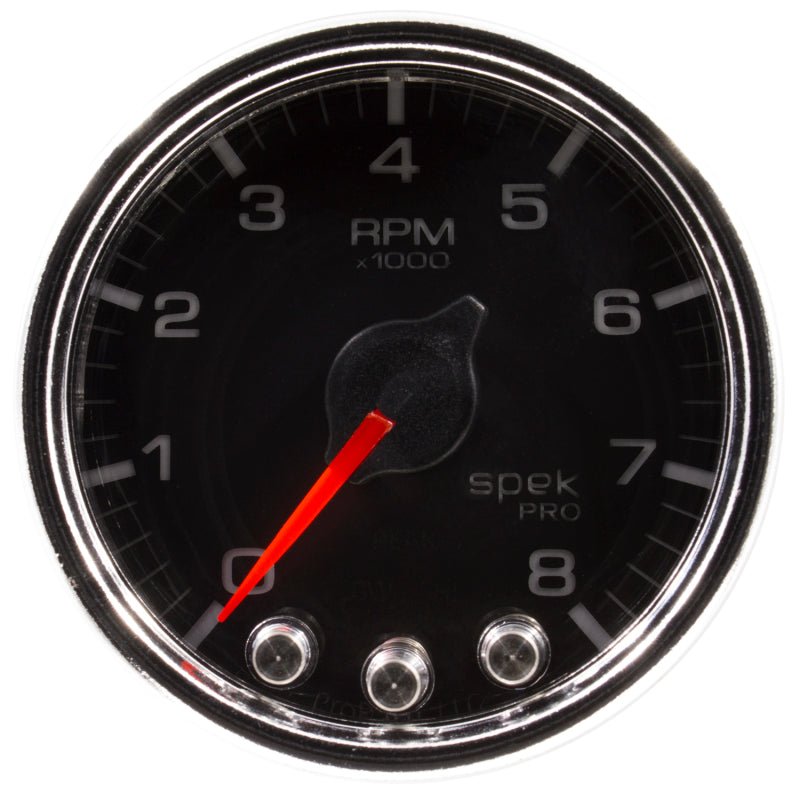 Autometer Spek - Pro Tachometer Gauge 2 1/16in 8K Rpm W/ Shift Light & Peak Mem Black / Chrome Universal | P33431 - JDMuscleTachometersatmP33431