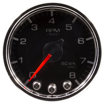 Autometer Spek - Pro Tachometer Gauge 2 1/16in 8K Rpm W/ Shift Light & Peak Mem Black / Chrome Universal | P33431 - JDMuscleTachometersatmP33431