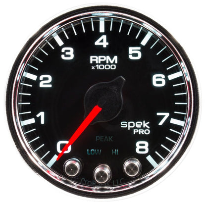 Autometer Spek - Pro Tachometer Gauge 2 1/16in 8K Rpm W/ Shift Light & Peak Mem Black / Chrome Universal | P33431 - JDMuscleTachometersatmP33431